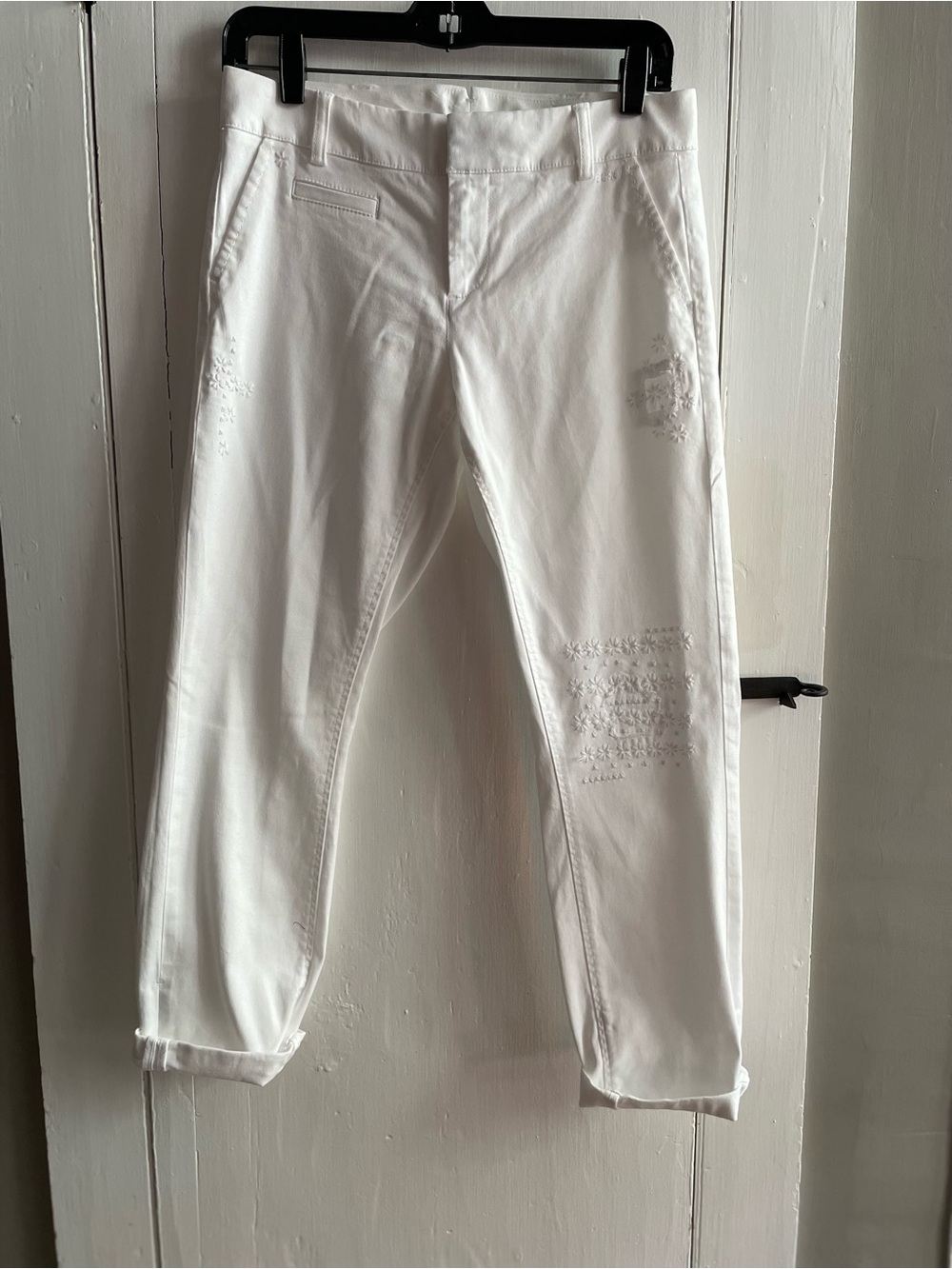 ECRU The Mitchell White Embroidered Cotton Blend Cropped Pants Size 2
